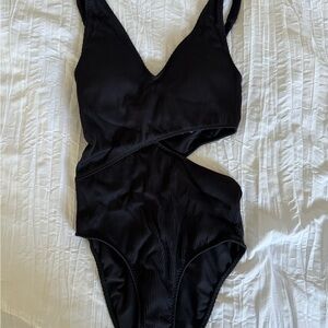 Fabletics Asymmetrical Black Cutout Swimsuit